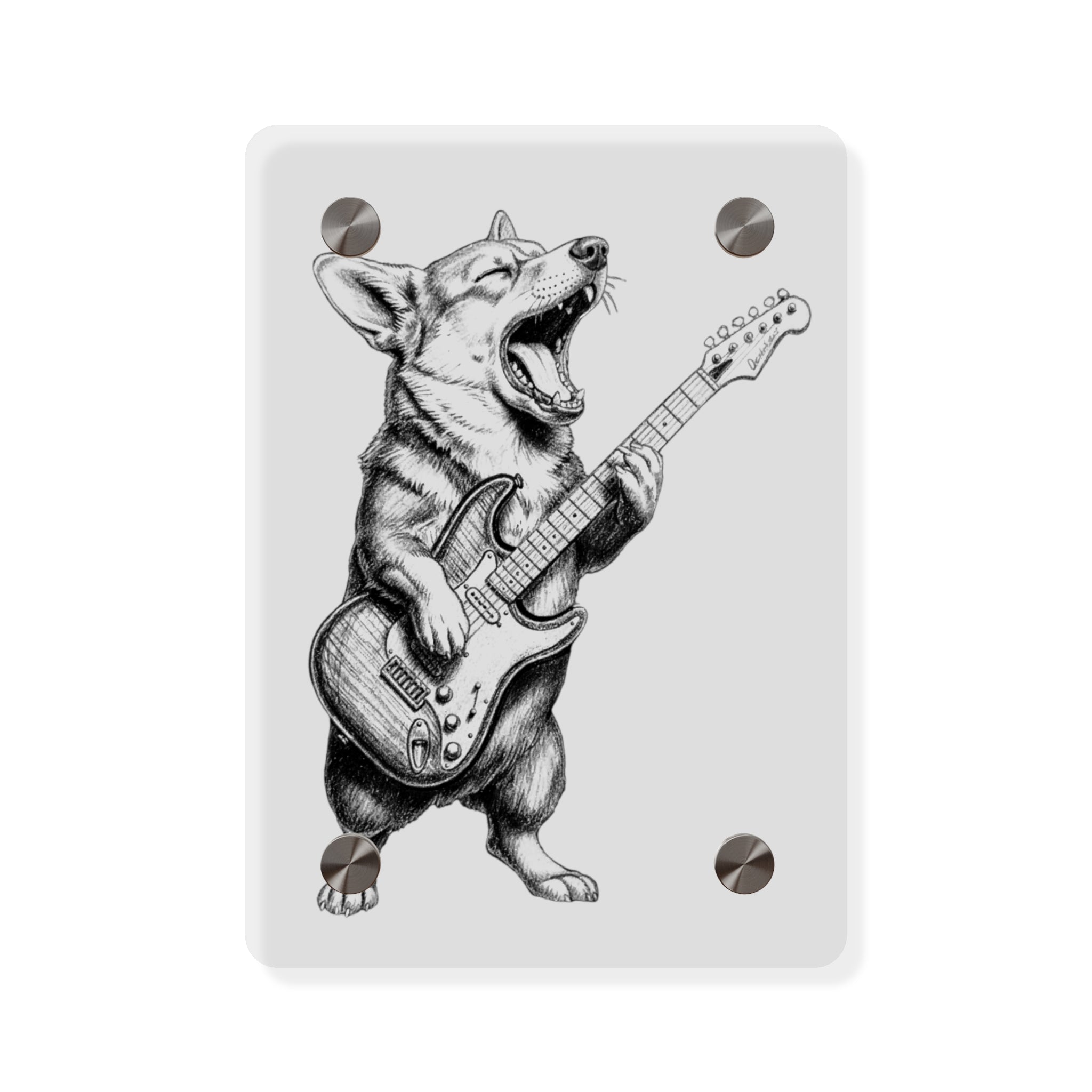 Corgi Playing Guitar Acrylic Wall Art Panel | Cute Rock Dog Home Decor