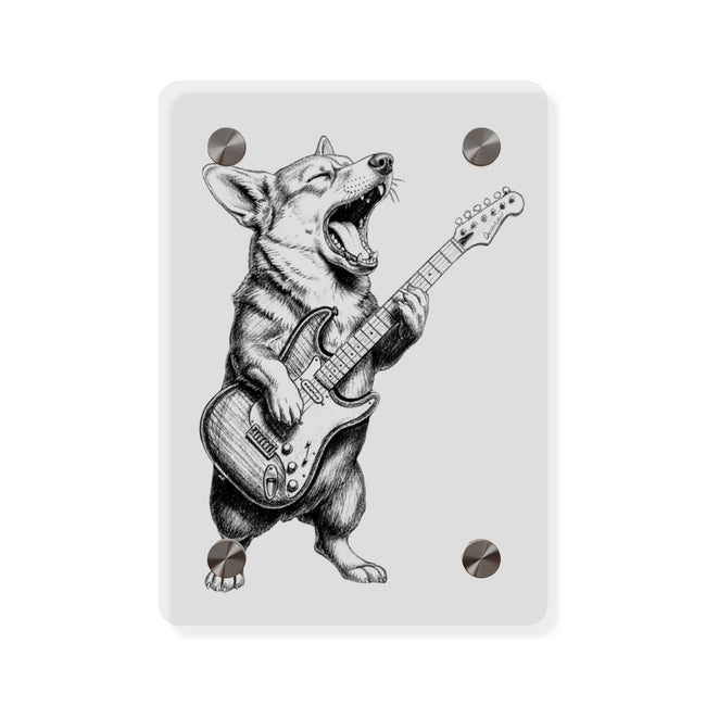 Corgi Playing Guitar Acrylic Wall Art Panel | Cute Rock Dog Home Decor