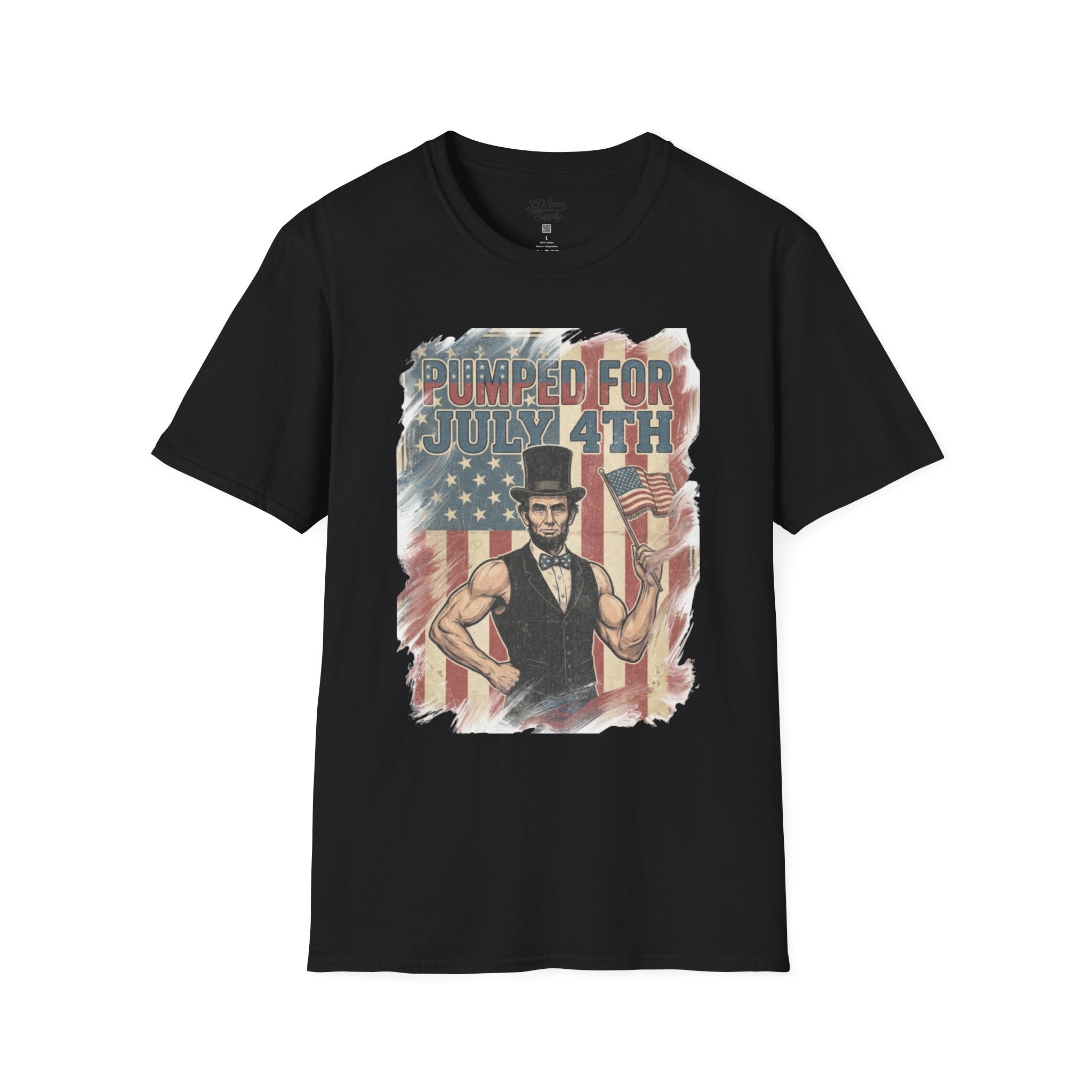 Pumped for July 4th T-Shirt | Patriotic Buff Abraham Lincoln Flag Design