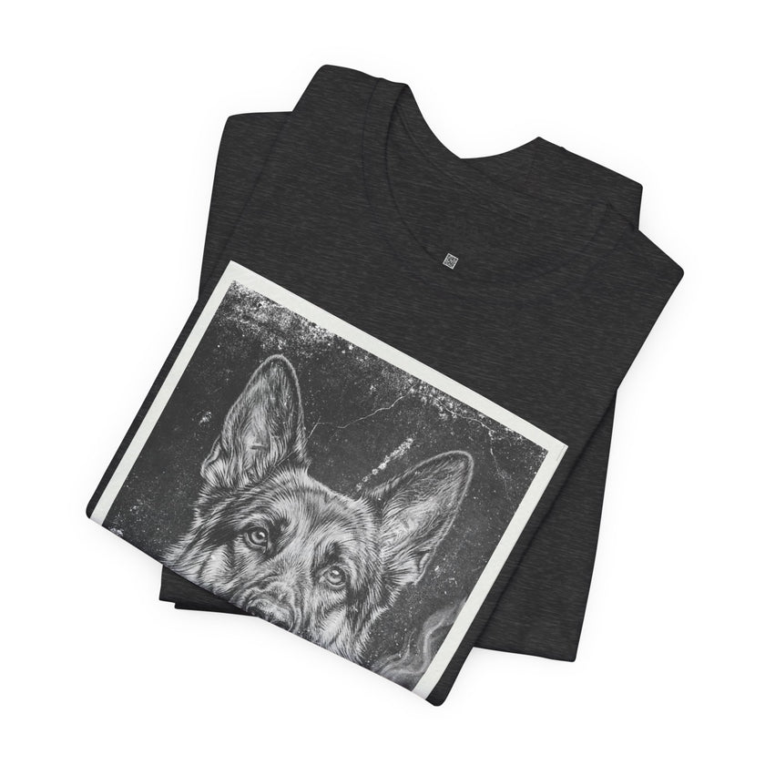 German Shepard Smoke Photo Tee — Vintage Pup Graphic T-Shirt