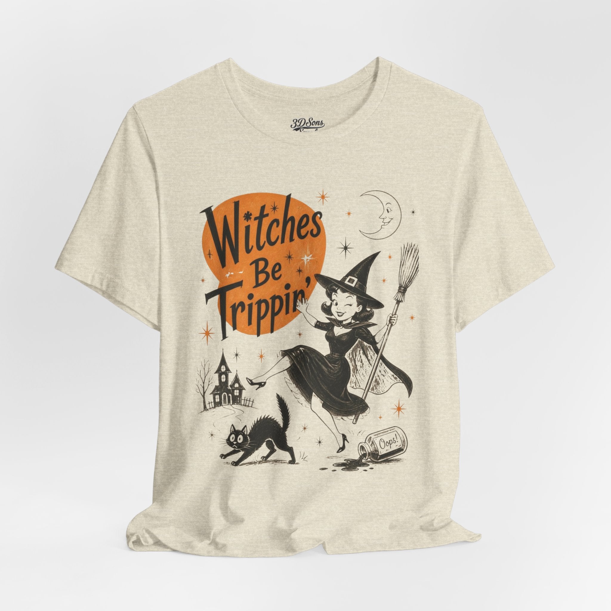 Witches Be Trippin' Halloween Tee - Cute Witch Cat Graphic T-Shirt
