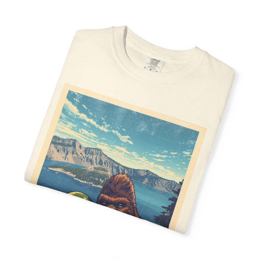 Crater Lake Alien & Bigfoot T-Shirt — National Park Adventure Tee