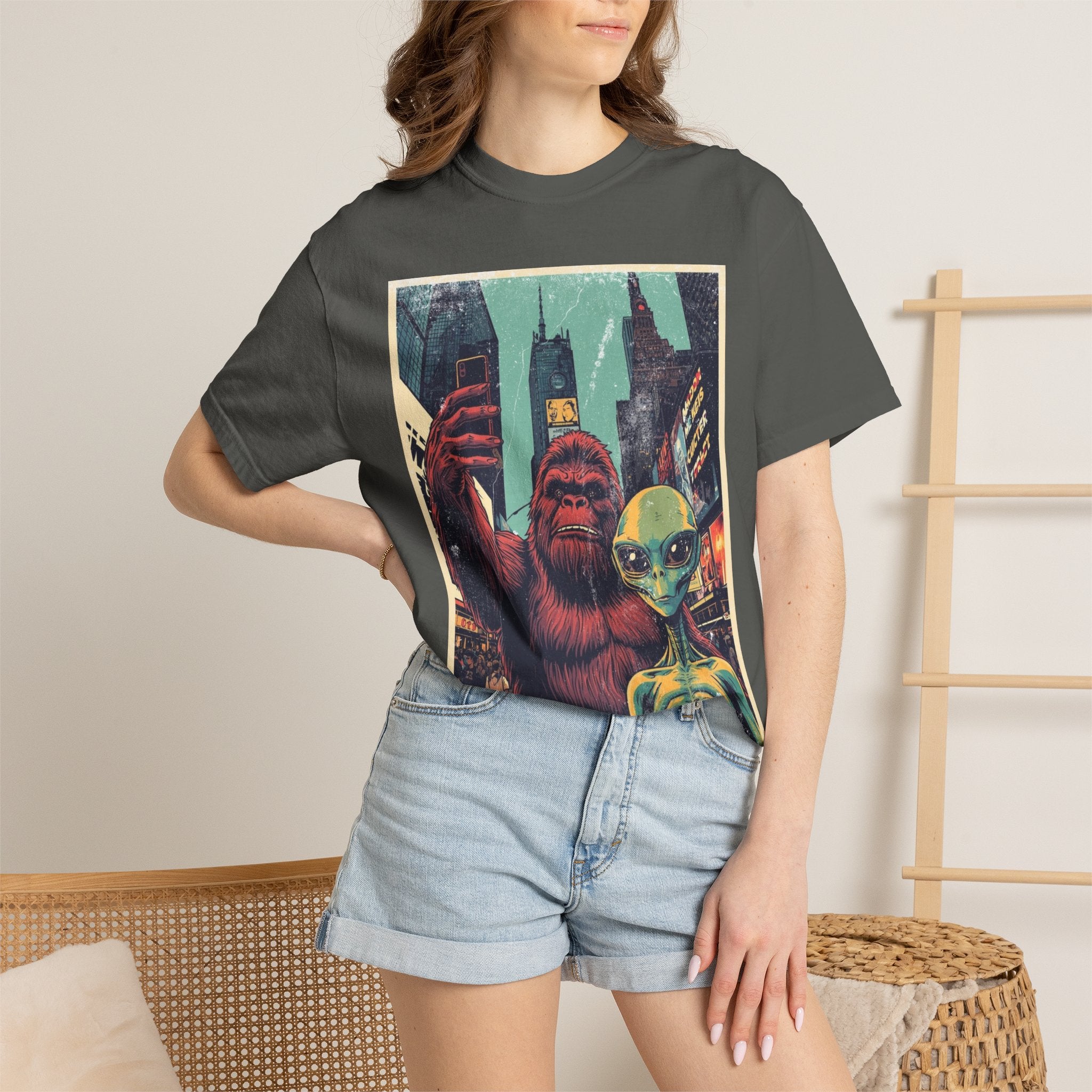 Alien & Bigfoot New York Times Square T-Shirt — Funny Urban Cryptid Tee