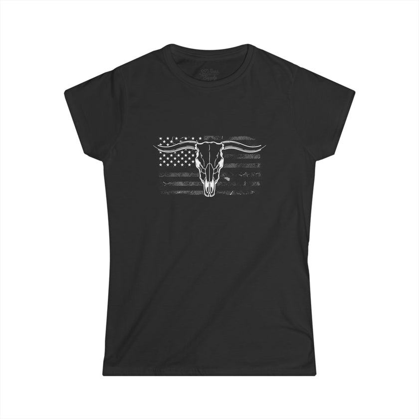 American Longhorn Skull Women's Tee — Rugged Western Graphic Shirt