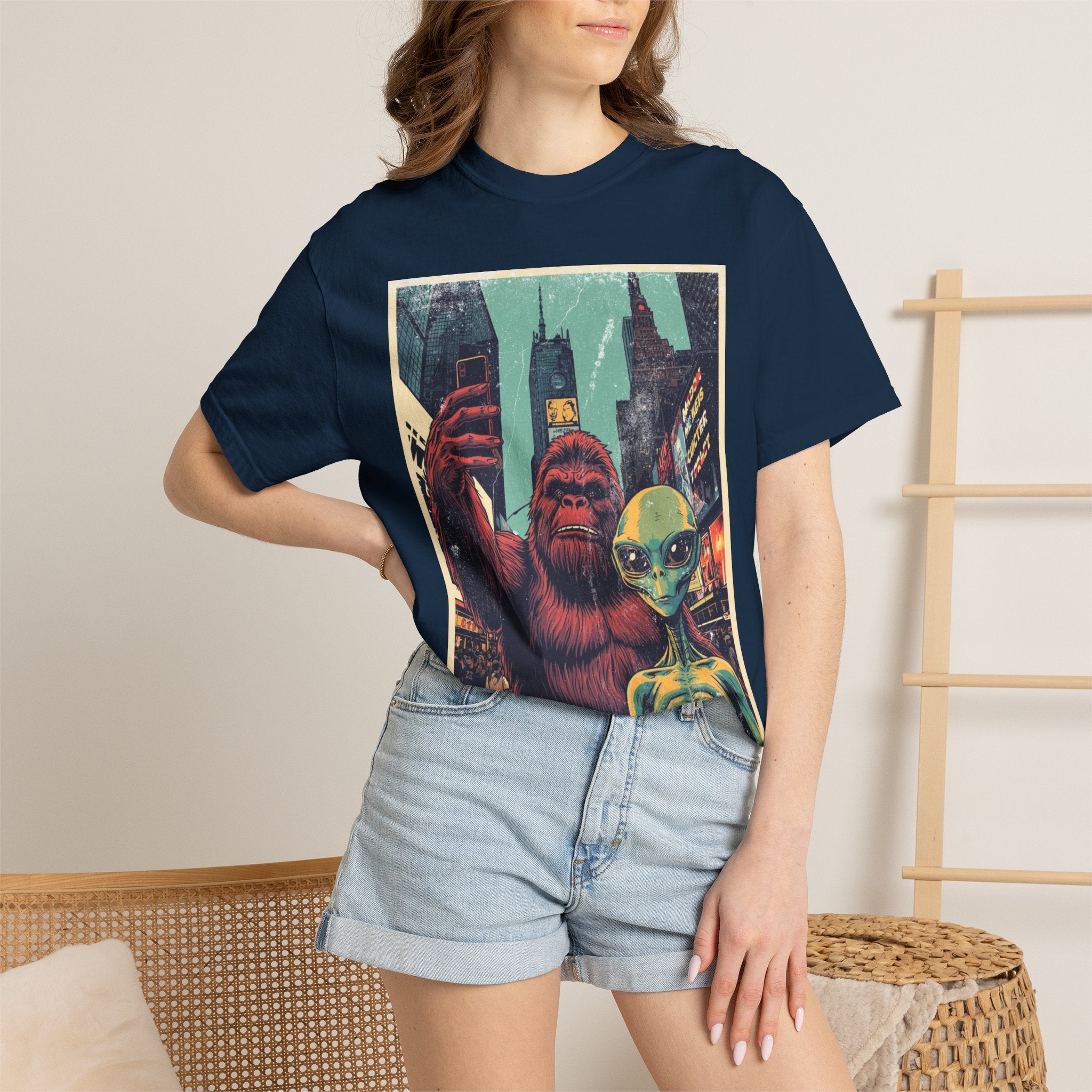Alien & Bigfoot New York Times Square T-Shirt — Funny Urban Cryptid Tee