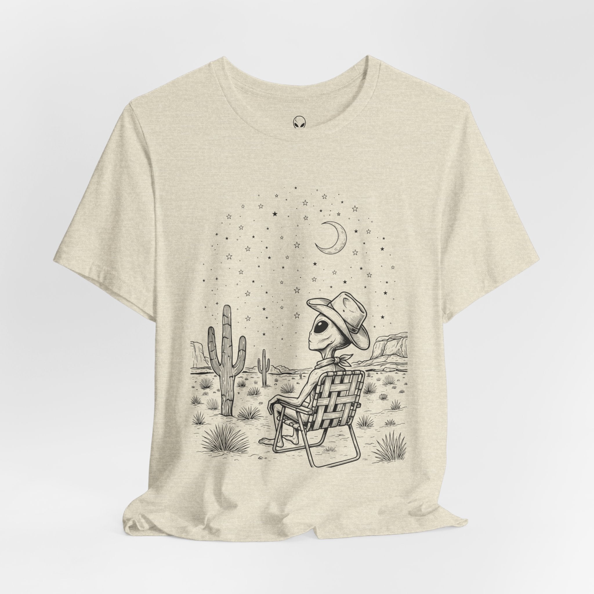 Alien Cowboy Sitting in Desert Tee | Night Sky Lawn Chair