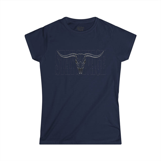 Stay Savage Longhorn Skull Women's Tee — Rugged Western Graphic Shirt