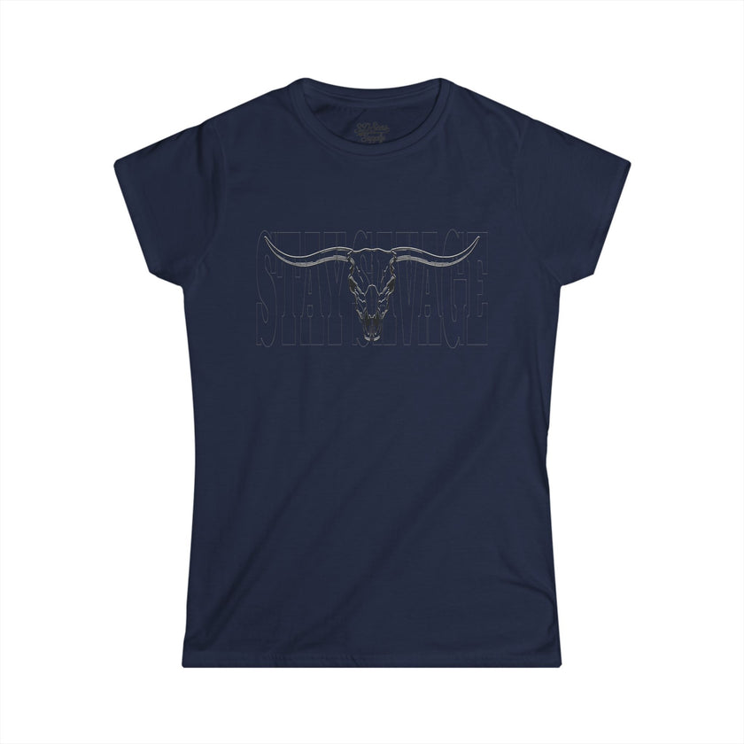 Stay Savage Longhorn Skull Women's Tee — Rugged Western Graphic Shirt