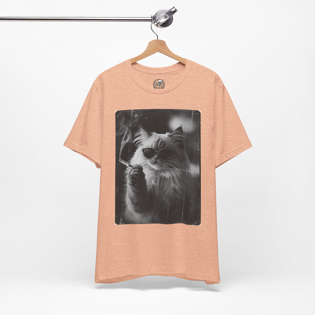 Smoking Cool Cat Portrait T-Shirt | Black & White Photo Cat Tee