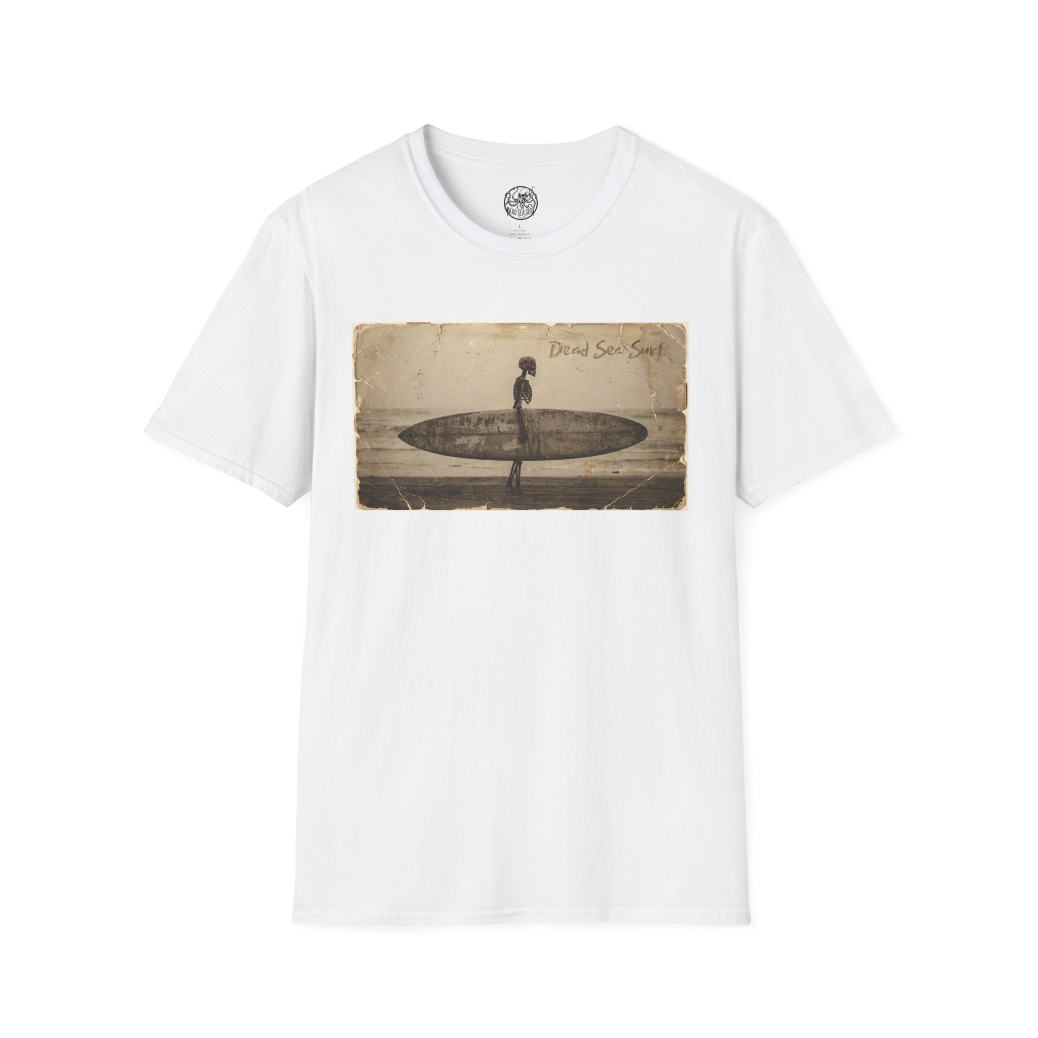 Vintage Skeleton Surfer Photograph T-Shirt | Retro Beach Surf Tee