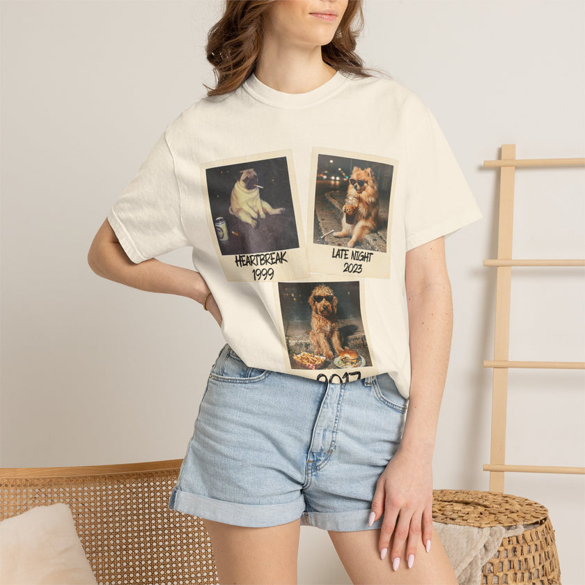 Personalized Polaroid Photo Tee — Custom 3 Image & Text Options