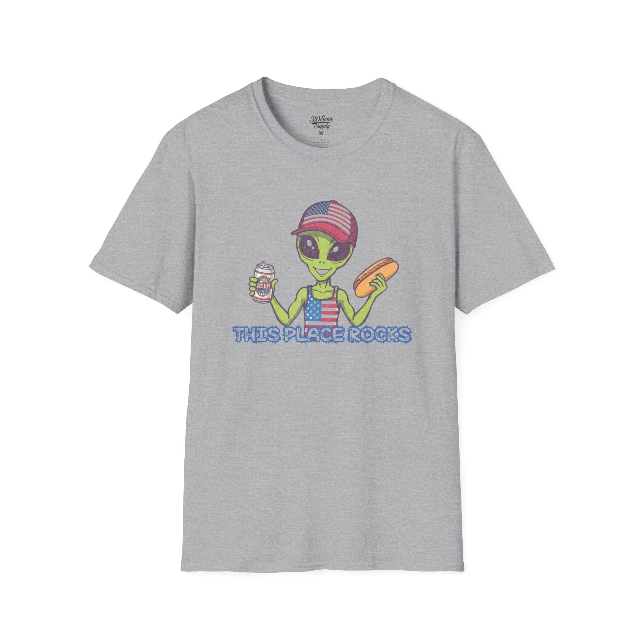 American Alien with Hot Dog and Beer T-Shirt | USA Flag Cap Fourth of July