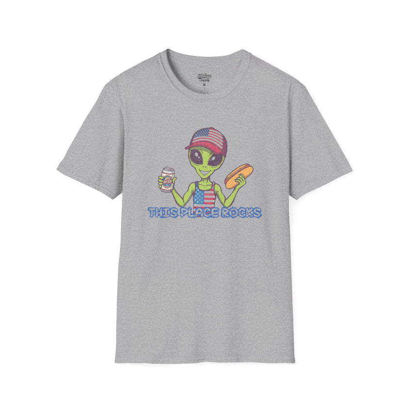 American Alien with Hot Dog and Beer T-Shirt | USA Flag Cap Fourth of July