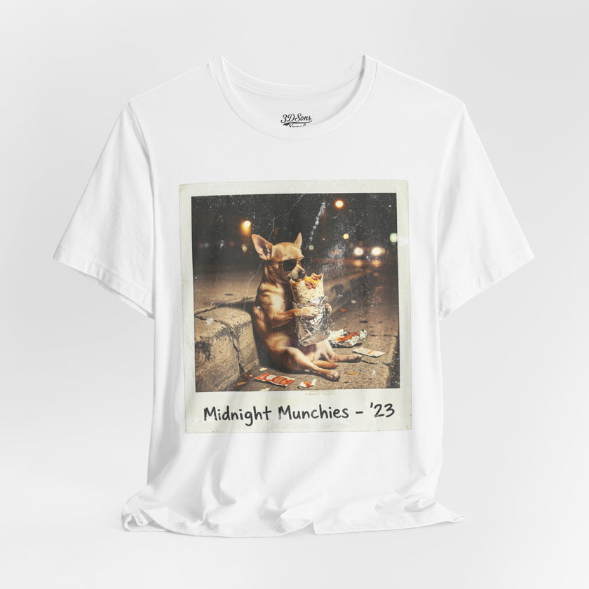 Midnight Munchies '23 Tee - Funny Chihuahua Late Night Snack Graphic T-Shirt