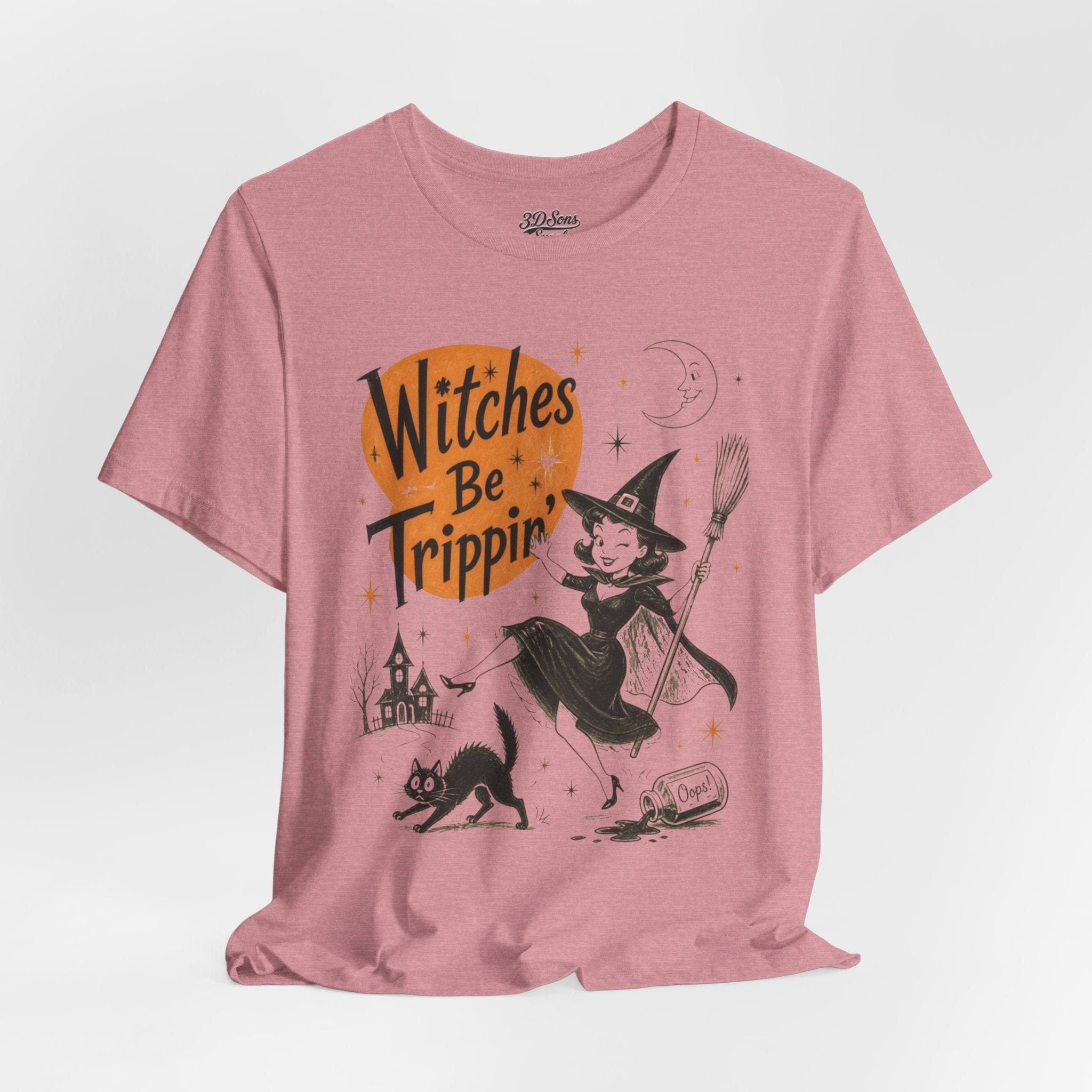 Witches Be Trippin' Halloween Tee - Cute Witch Cat Graphic T-Shirt