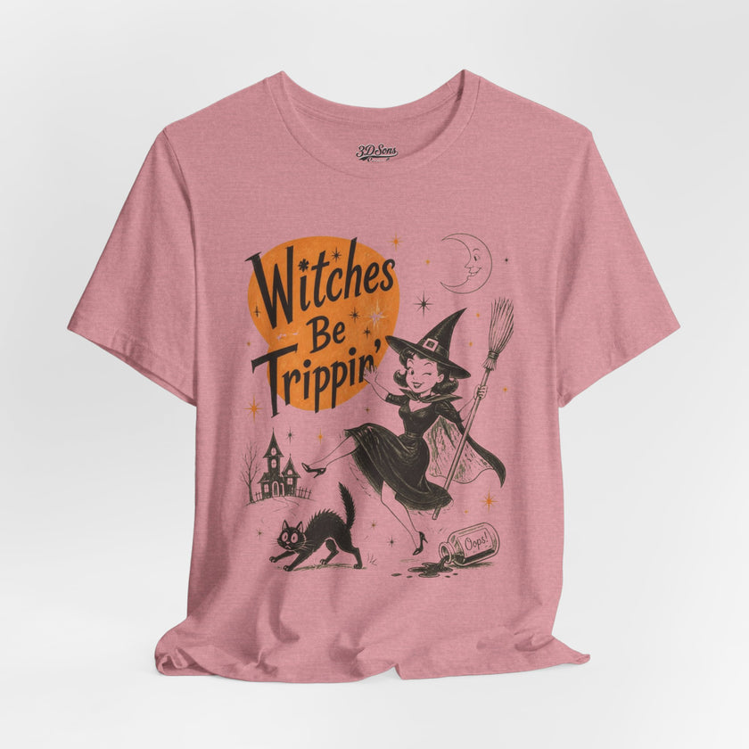 Witches Be Trippin' Halloween Tee - Cute Witch Cat Graphic T-Shirt