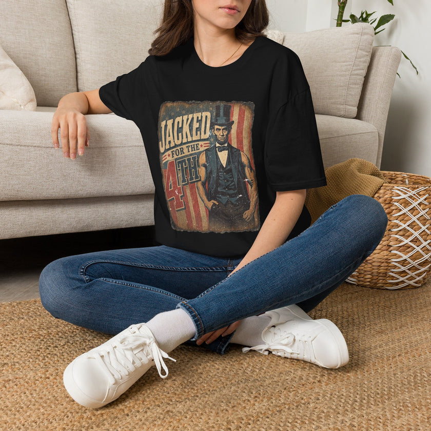 Jacked for July 4th T-Shirt | Patriotic Buff Abraham Lincoln Flag Design