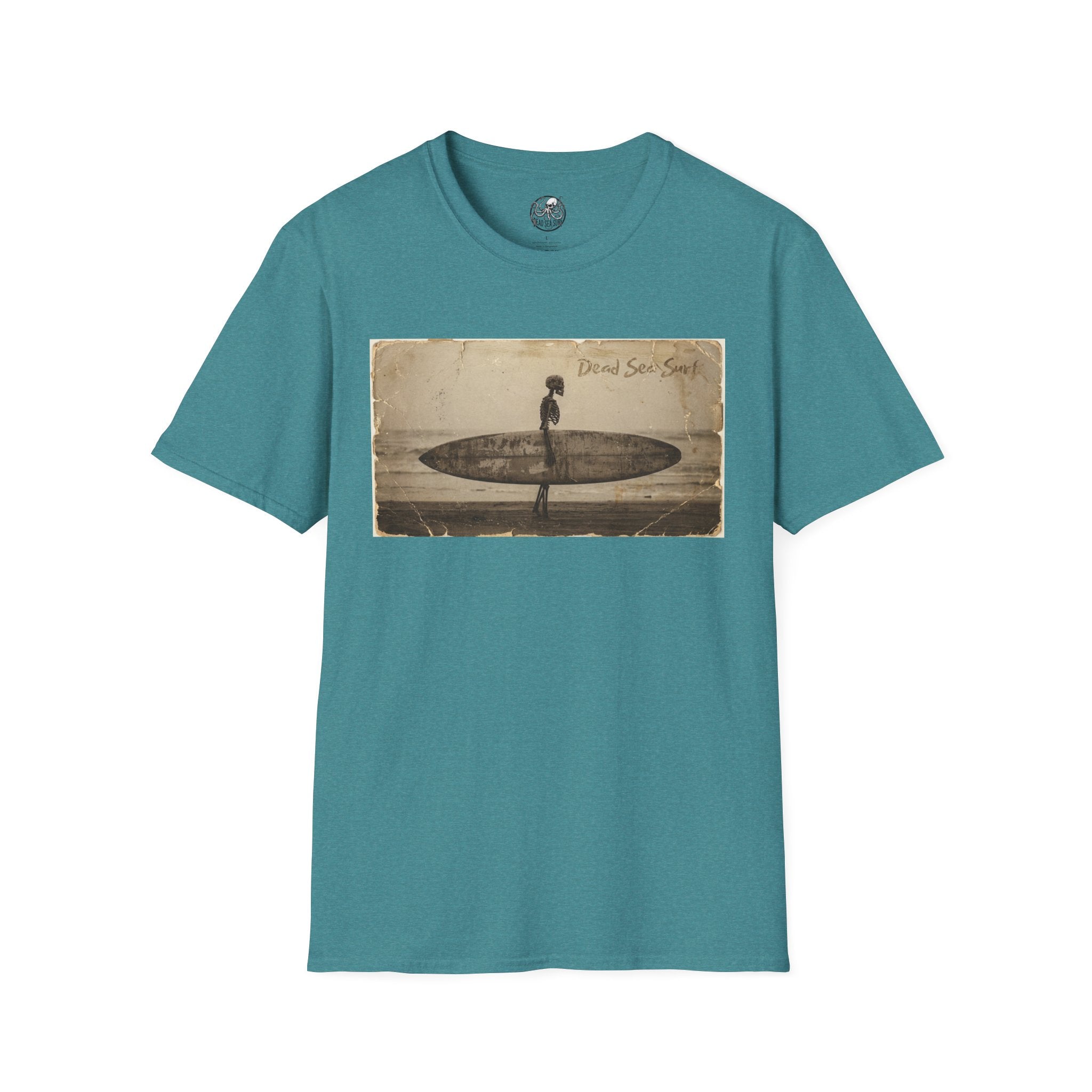 Vintage Skeleton Surfer Photograph T-Shirt | Retro Beach Surf Tee