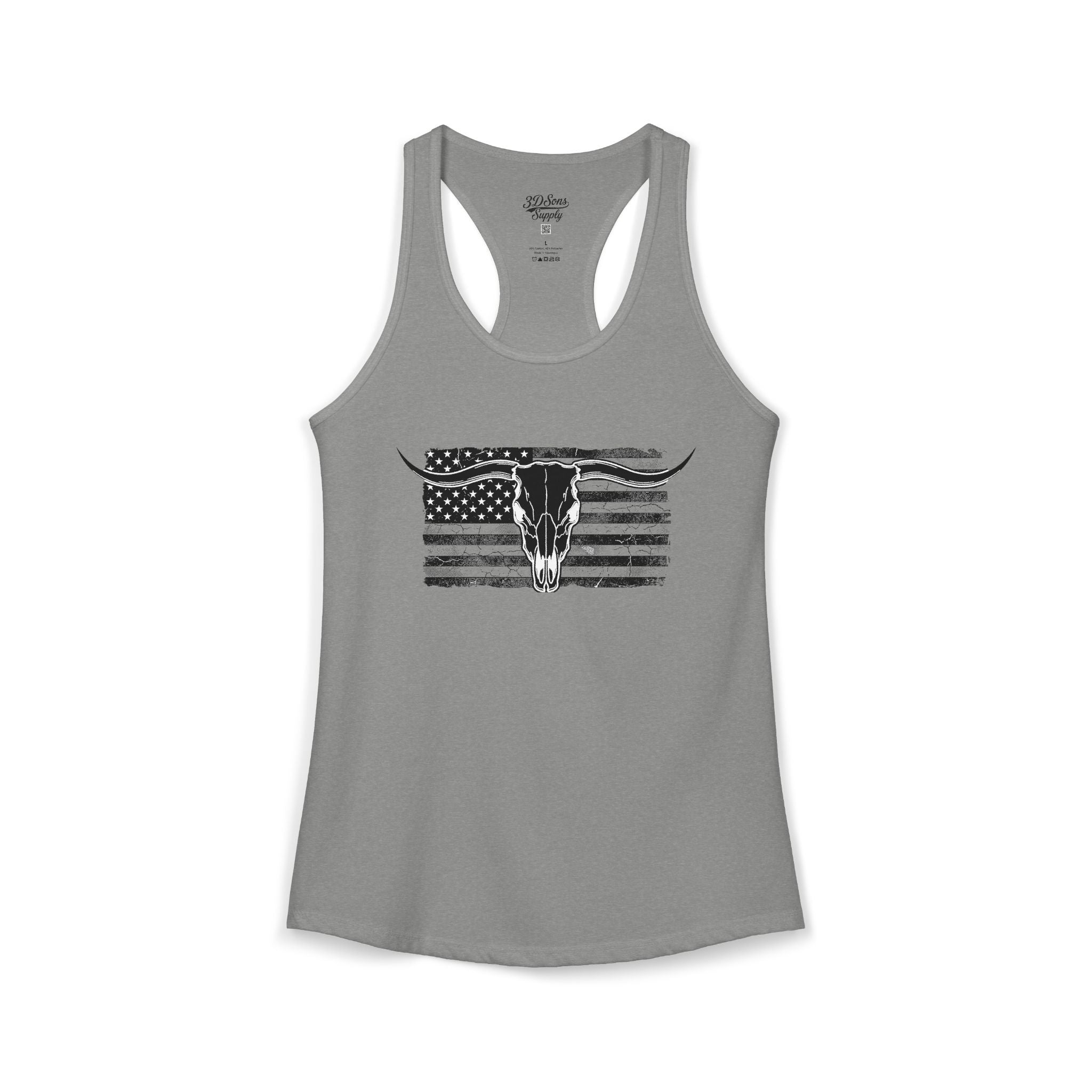 American Flag Longhorn Skull Women's Racerback Tank