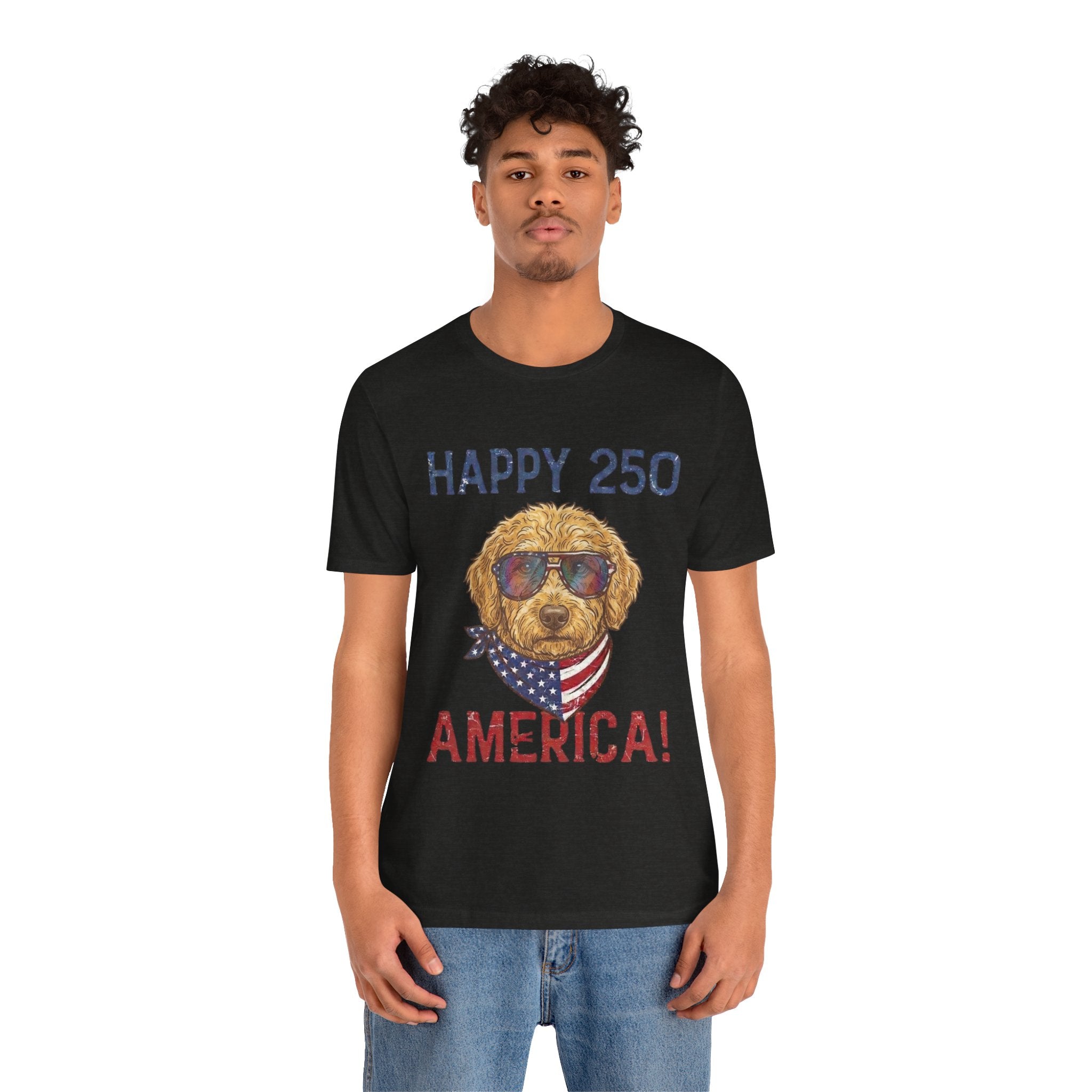 Happy 250 America! Patriotic Goldendoodle Tee