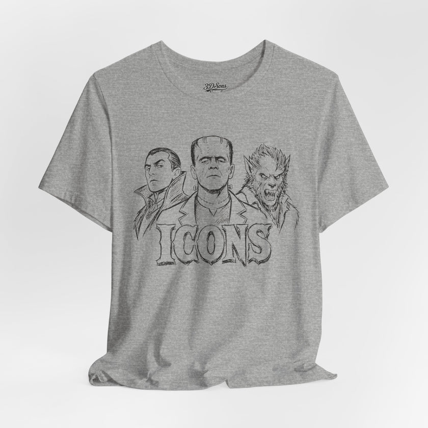 Icons Classic Monsters Tee — Dracula, Frankenstein & Werewolf Graphic T-Shirt