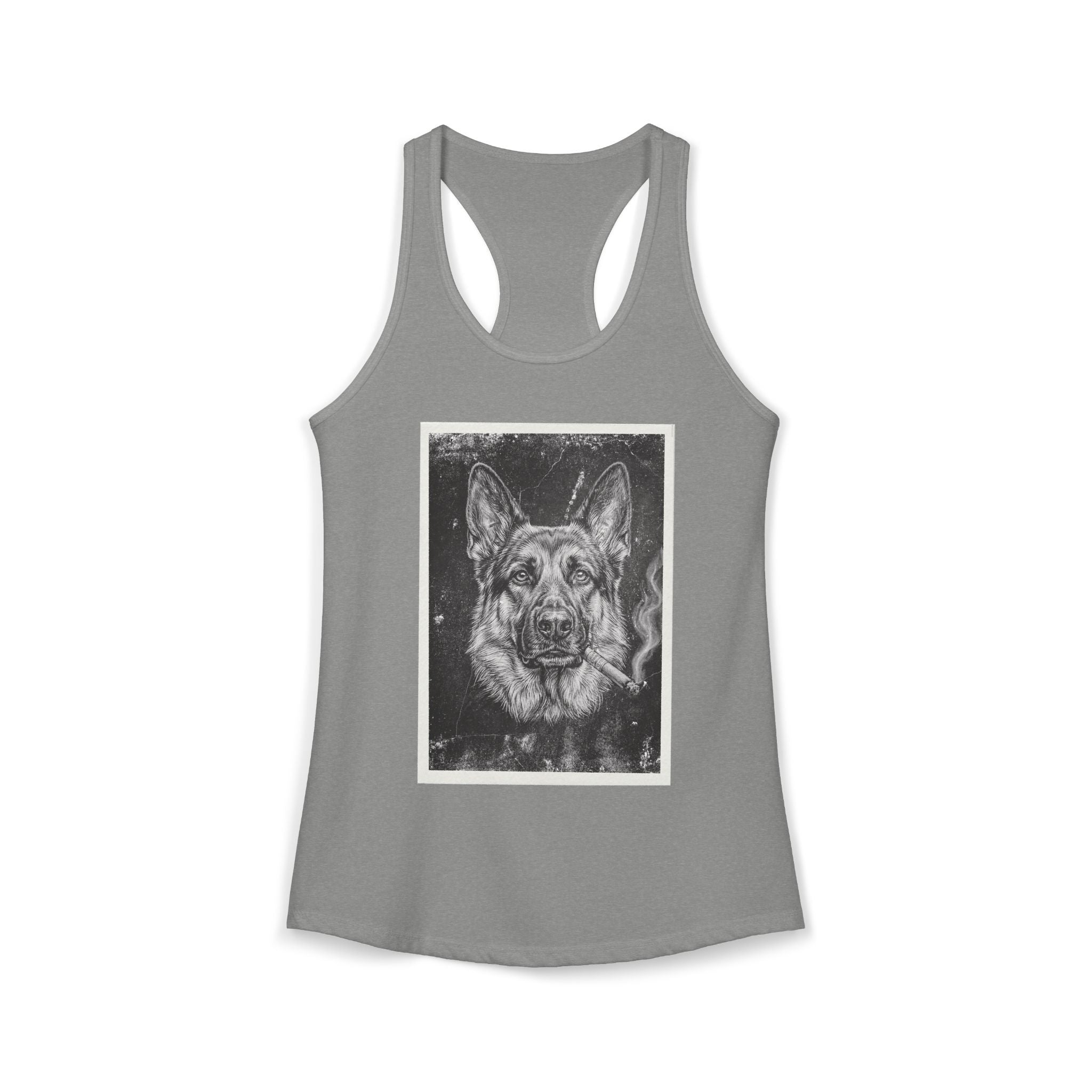 Smoking German Shepard Photo Racerback Tank — Vintage Pup Graphic