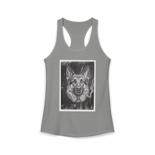 Smoking German Shepard Photo Racerback Tank — Vintage Pup Graphic