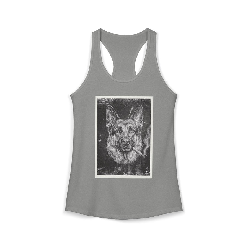 Smoking German Shepard Photo Racerback Tank — Vintage Pup Graphic