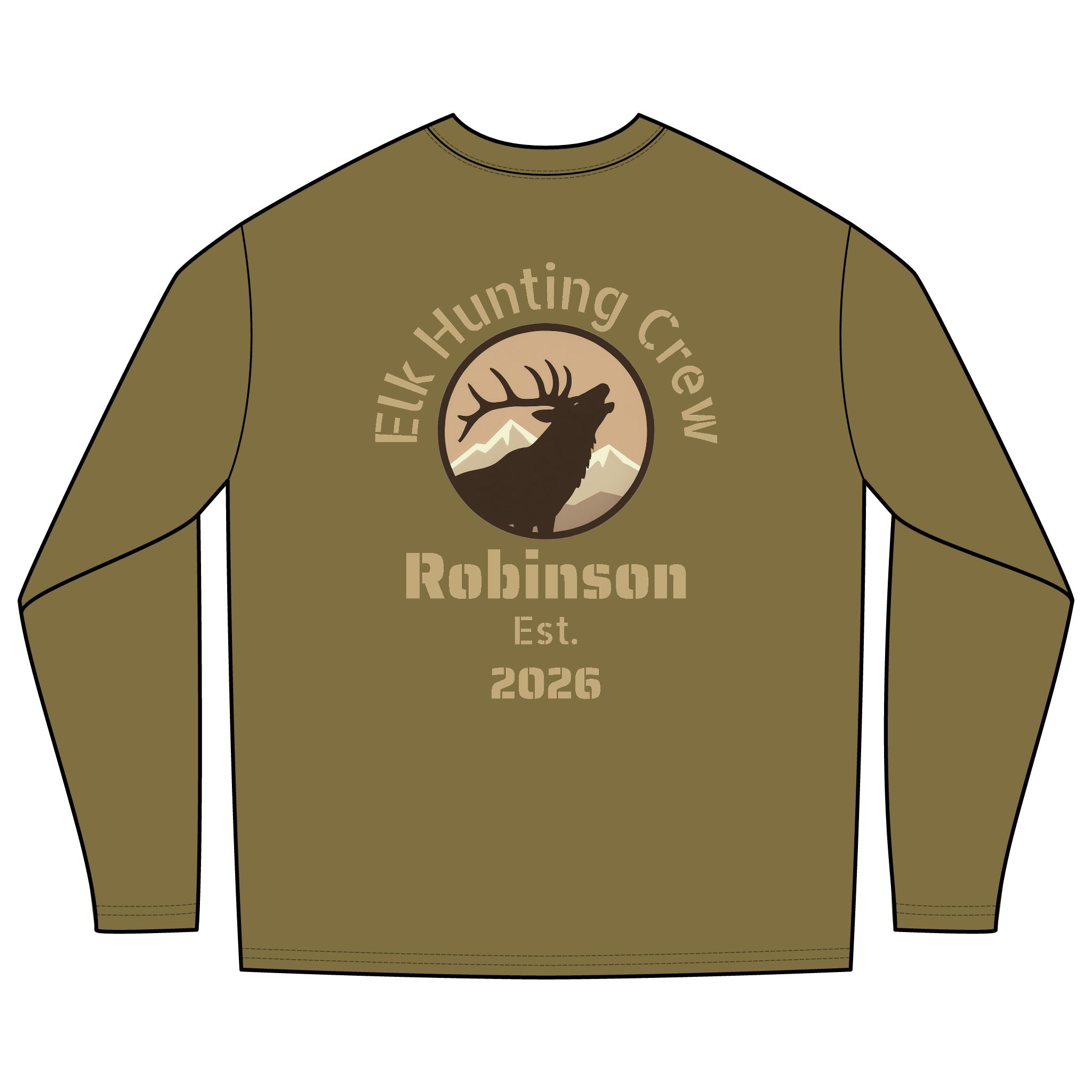 Personalized Elk Hunting Crew Long Sleeve Pocket Tee — Personalized Outdoor Shirt