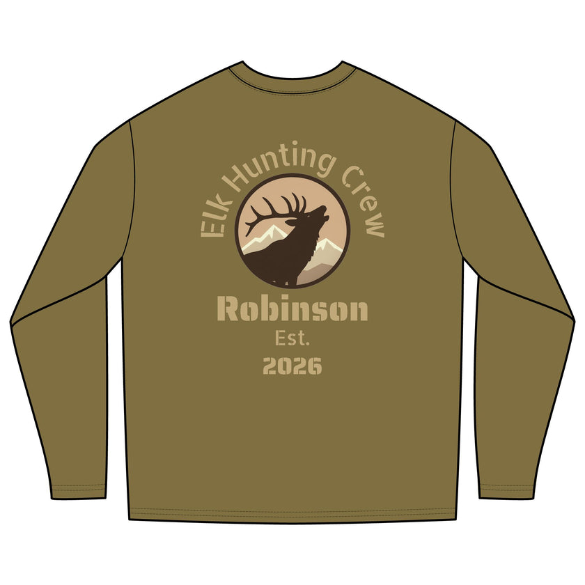 Personalized Elk Hunting Crew Long Sleeve Pocket Tee — Personalized Outdoor Shirt