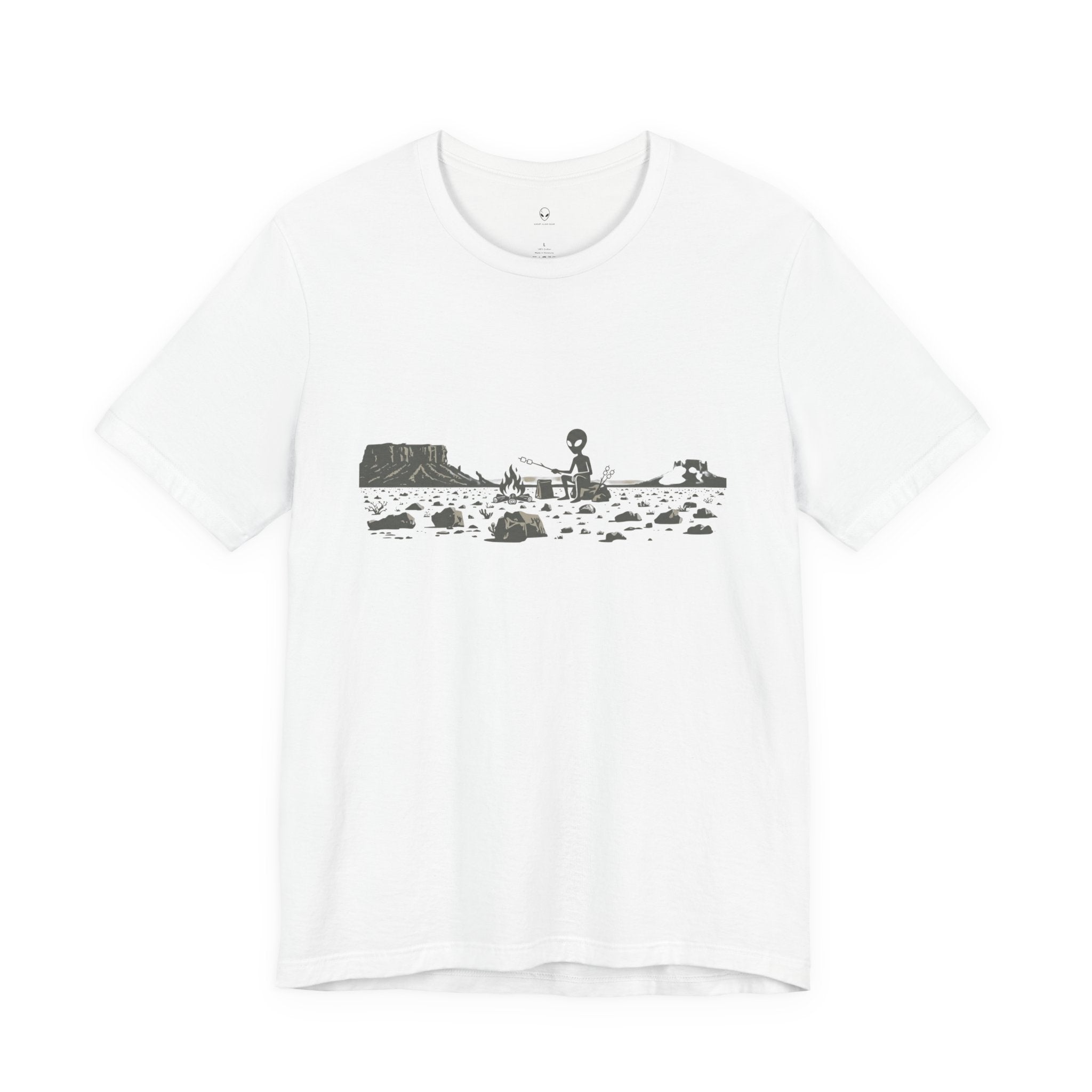Alien Spaceship Campfire Illustration, Minimalist Landscape