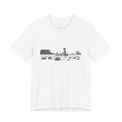 Alien Spaceship Campfire Illustration, Minimalist Landscape