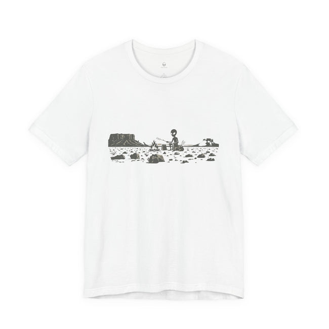 Alien Spaceship Campfire Illustration, Minimalist Landscape