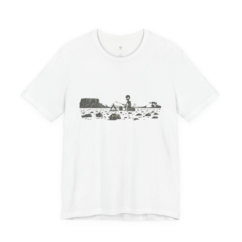 Alien Spaceship Campfire Illustration, Minimalist Landscape