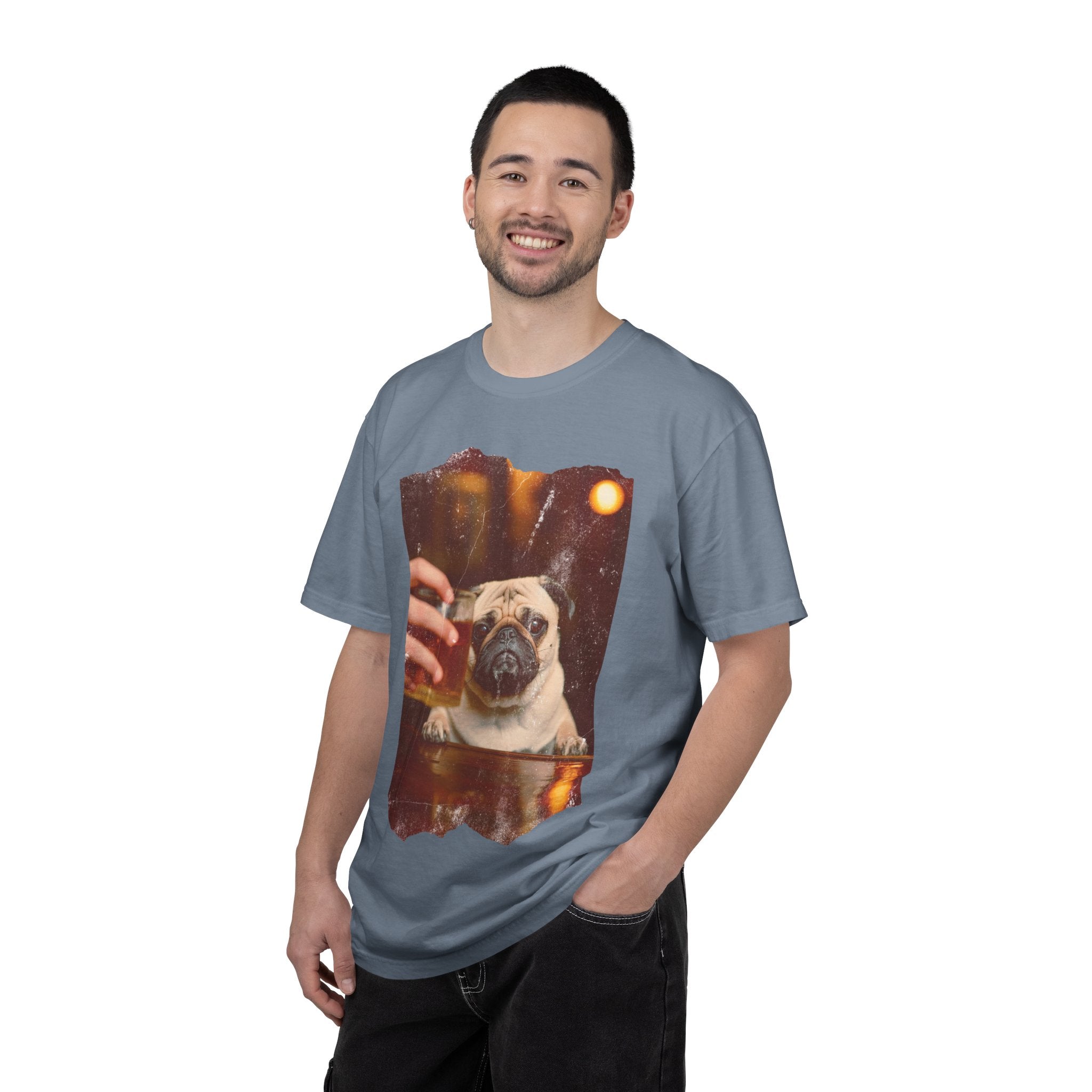 Pug At The Bar T-Shirt — Funny Vintage Pug Drinking Graphic Tee