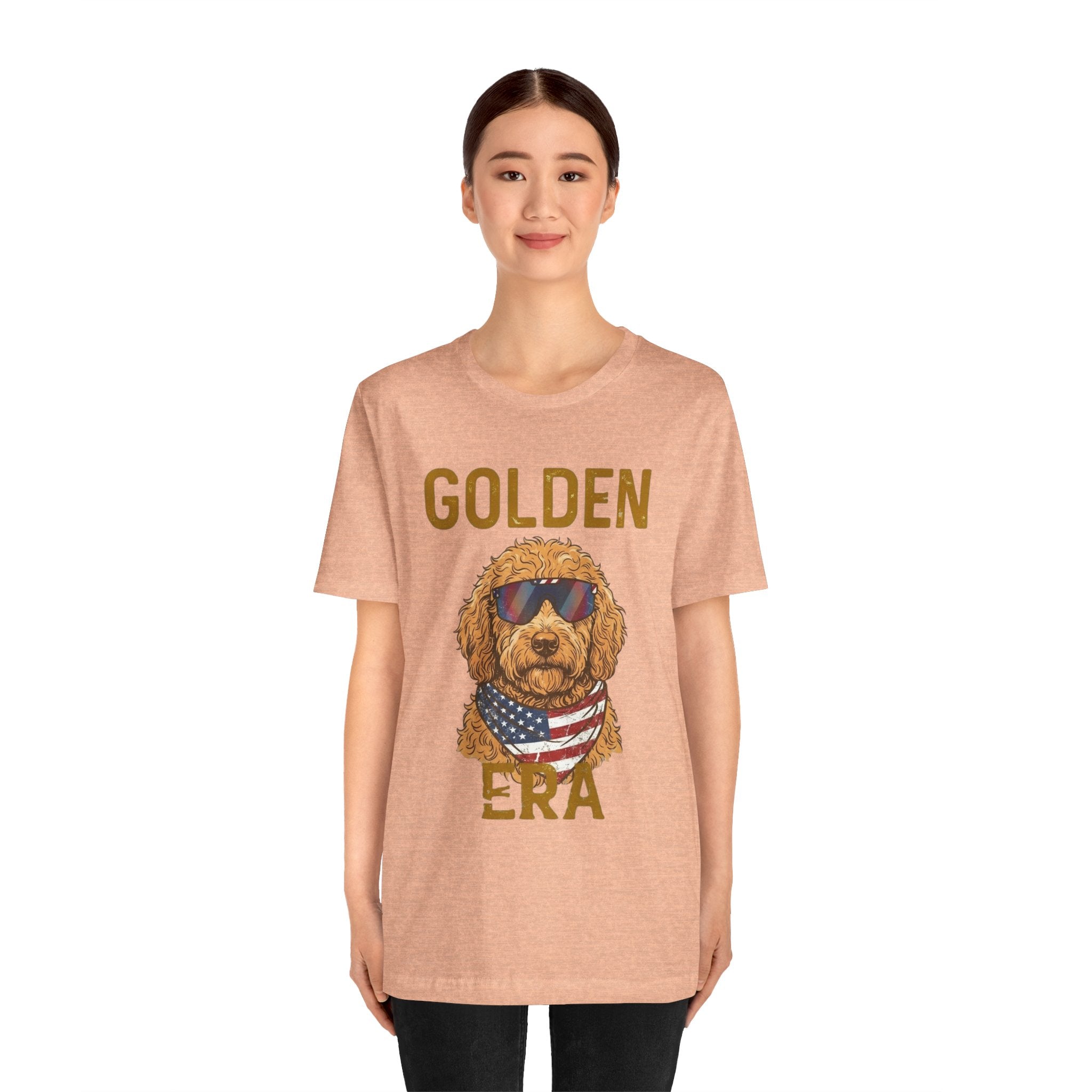 Golden Era Dog T-Shirt – American Flag Doodle with Sunglasses