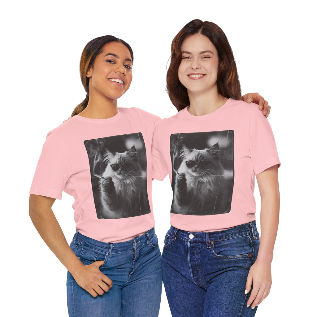 Smoking Cool Cat Portrait T-Shirt | Black & White Photo Cat Tee