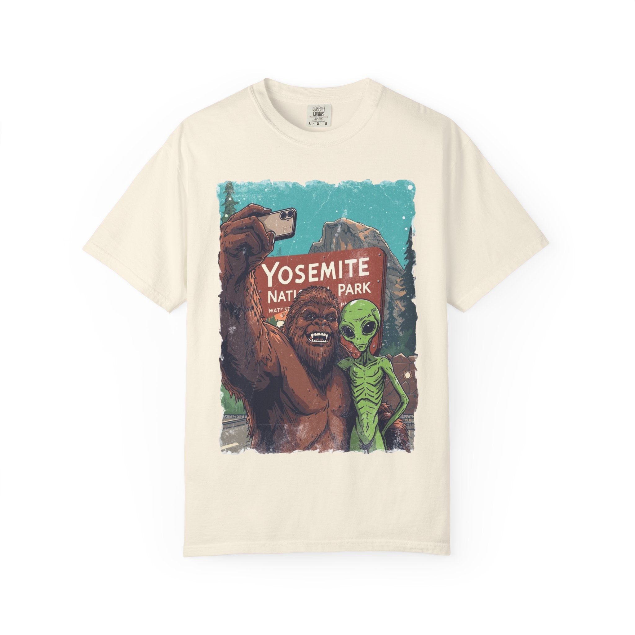Alien & Bigfoot Yosemite T-Shirt — Camping Adventure Graphic Tee