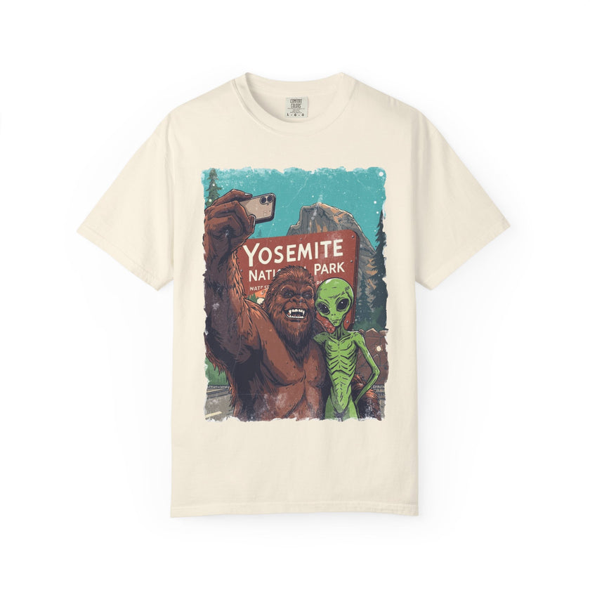 Alien & Bigfoot Yosemite T-Shirt — Camping Adventure Graphic Tee