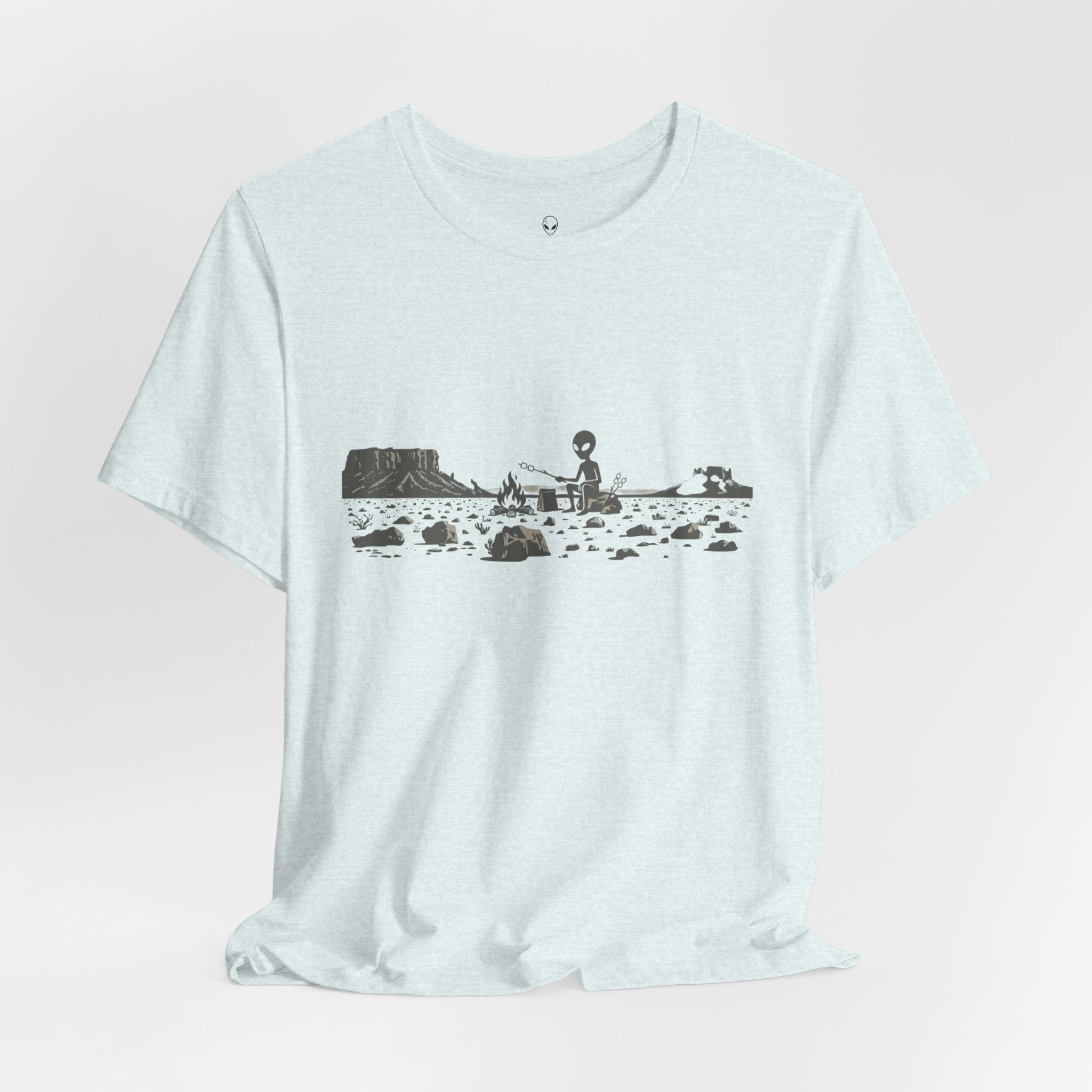 Alien Spaceship Campfire Illustration, Minimalist Landscape