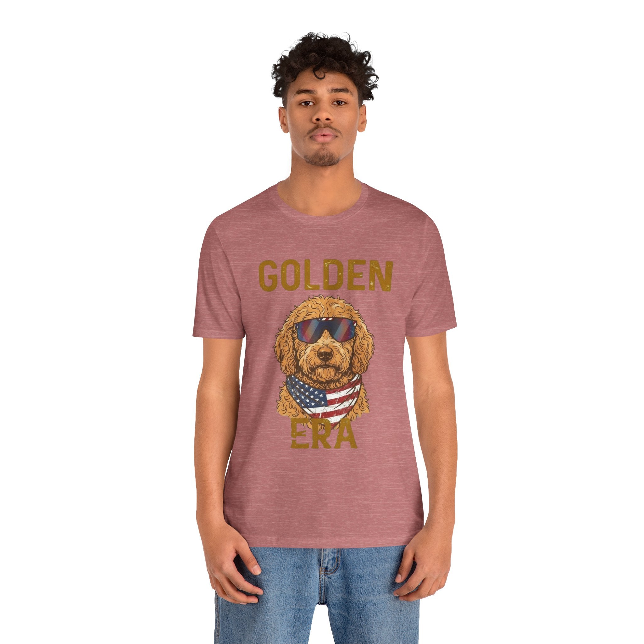 Golden Era Dog T-Shirt – American Flag Doodle with Sunglasses