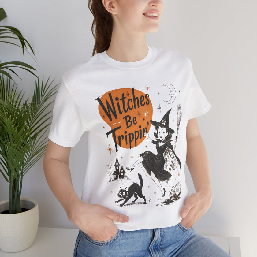 Witches Be Trippin' Halloween Tee - Cute Witch Cat Graphic T-Shirt