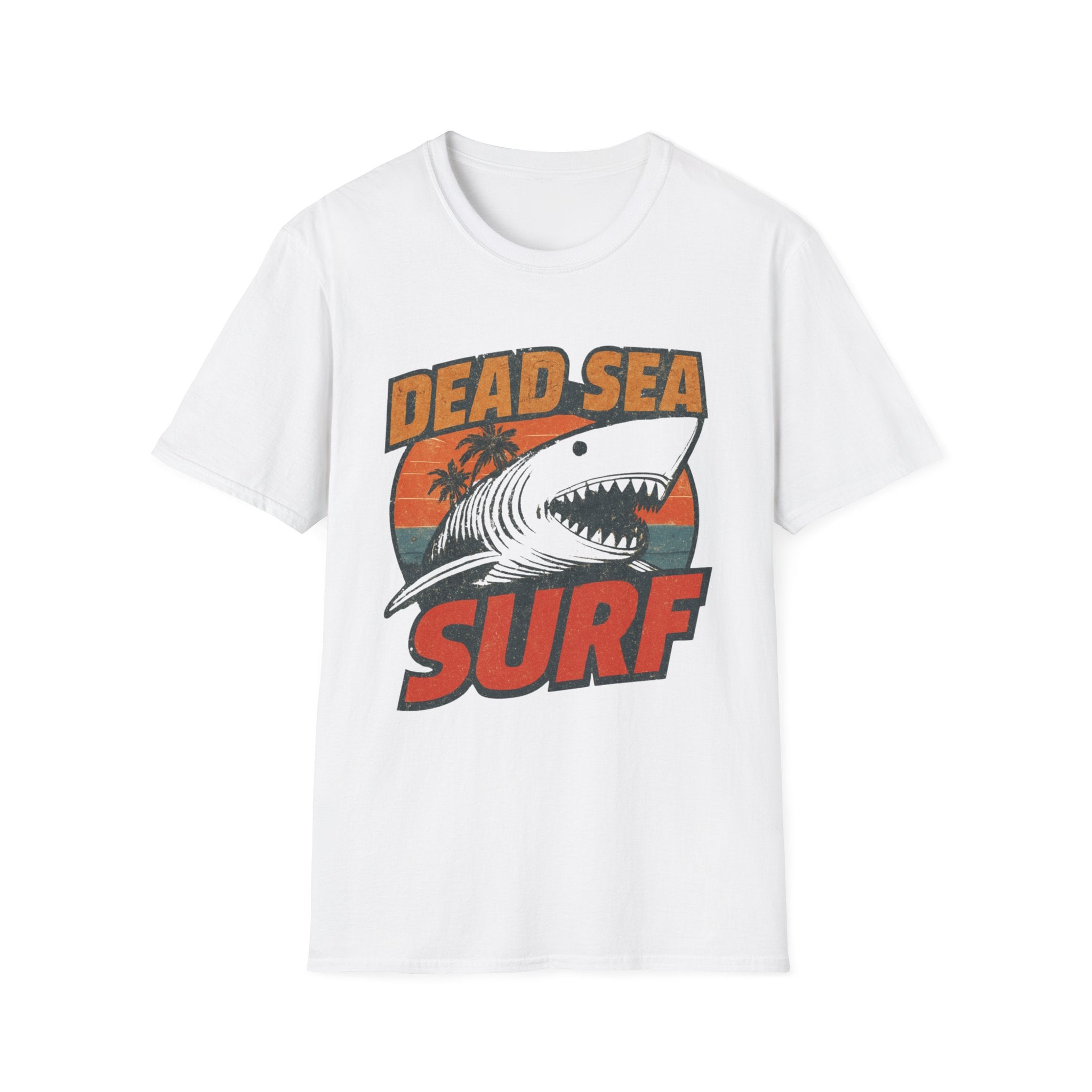 Dead Sea Surf shark graphic Tee Shirt, Summer Vintage Surf Palm Sunset