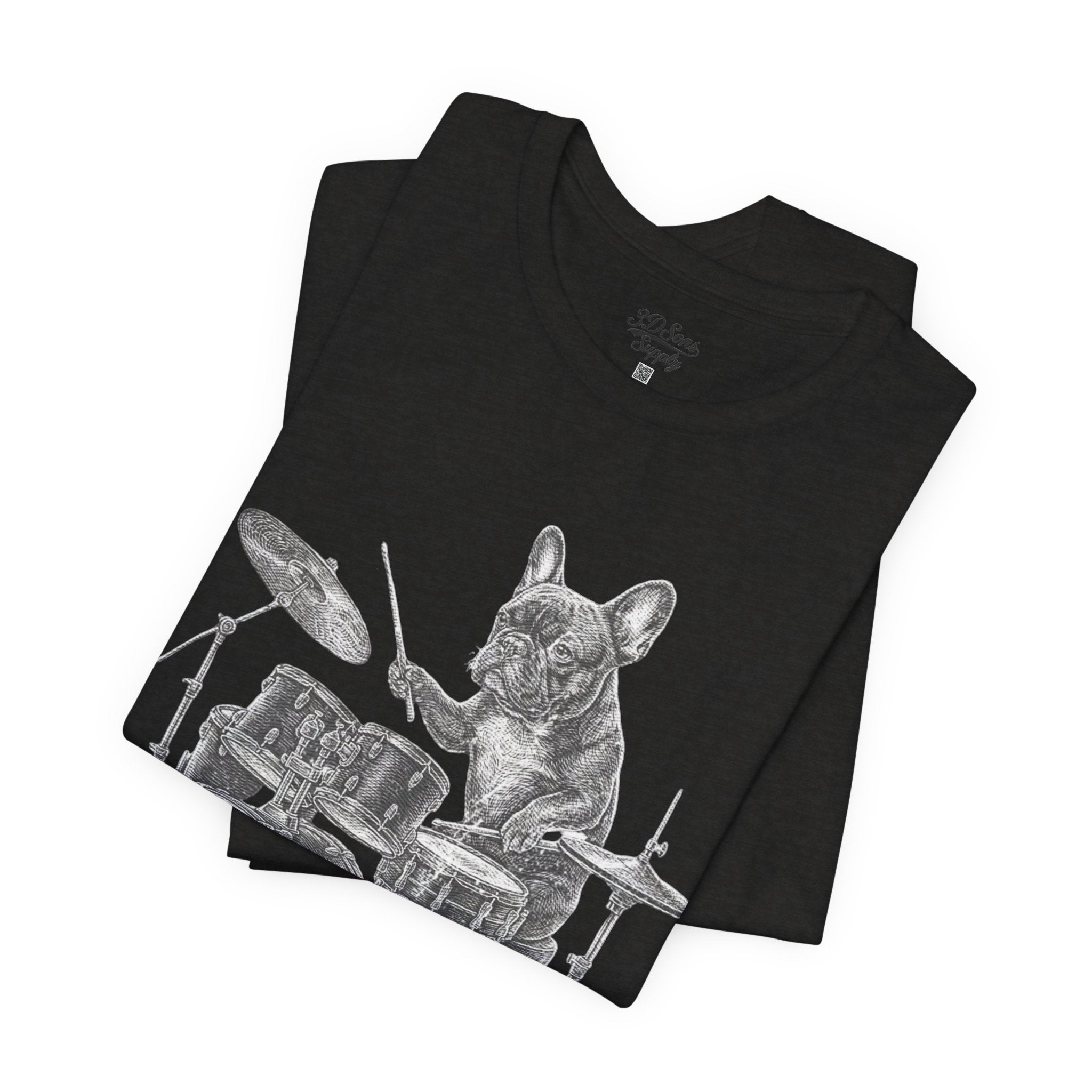 Drumming French Bulldog T-Shirt — Cute Dog Playing Drum Graphic Tee