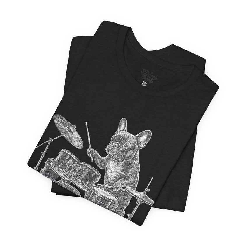 Drumming French Bulldog T-Shirt — Cute Dog Playing Drum Graphic Tee