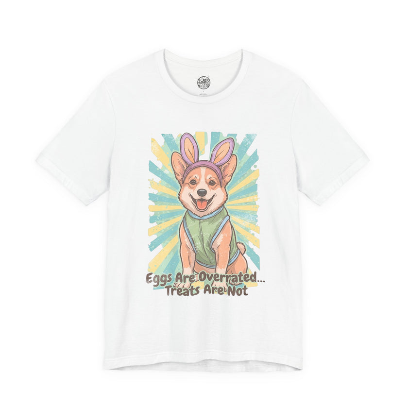 Easter Dog Tee — “Eggs Are Overrated...Treats Are Not” Corgi Retro Graphic T-Shirt