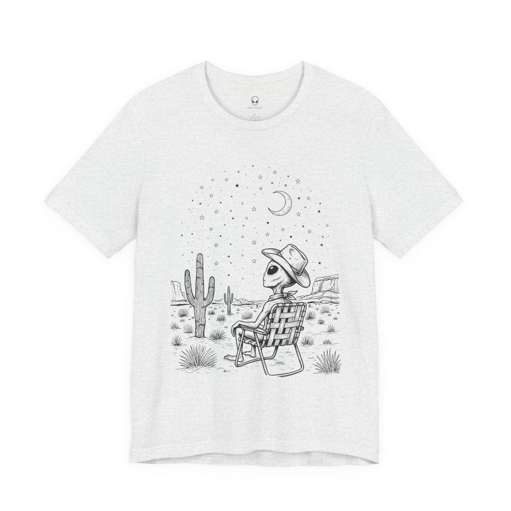 Alien Cowboy Sitting in Desert Tee | Night Sky Lawn Chair