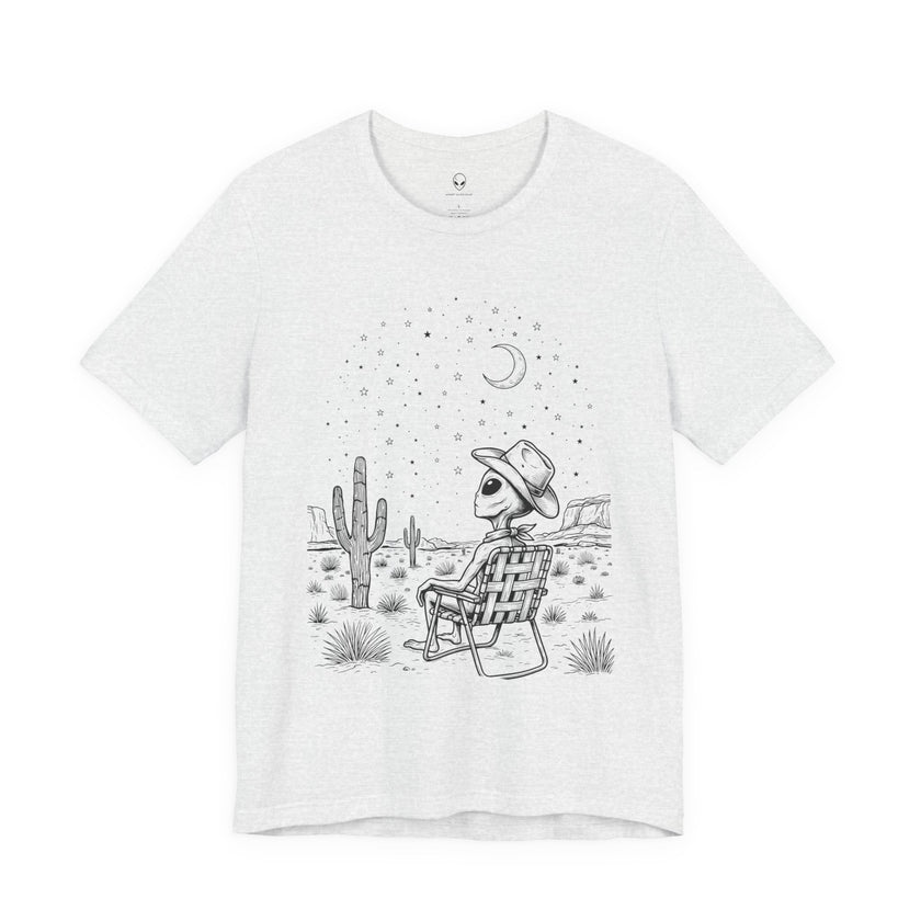 Alien Cowboy Sitting in Desert Tee | Night Sky Lawn Chair