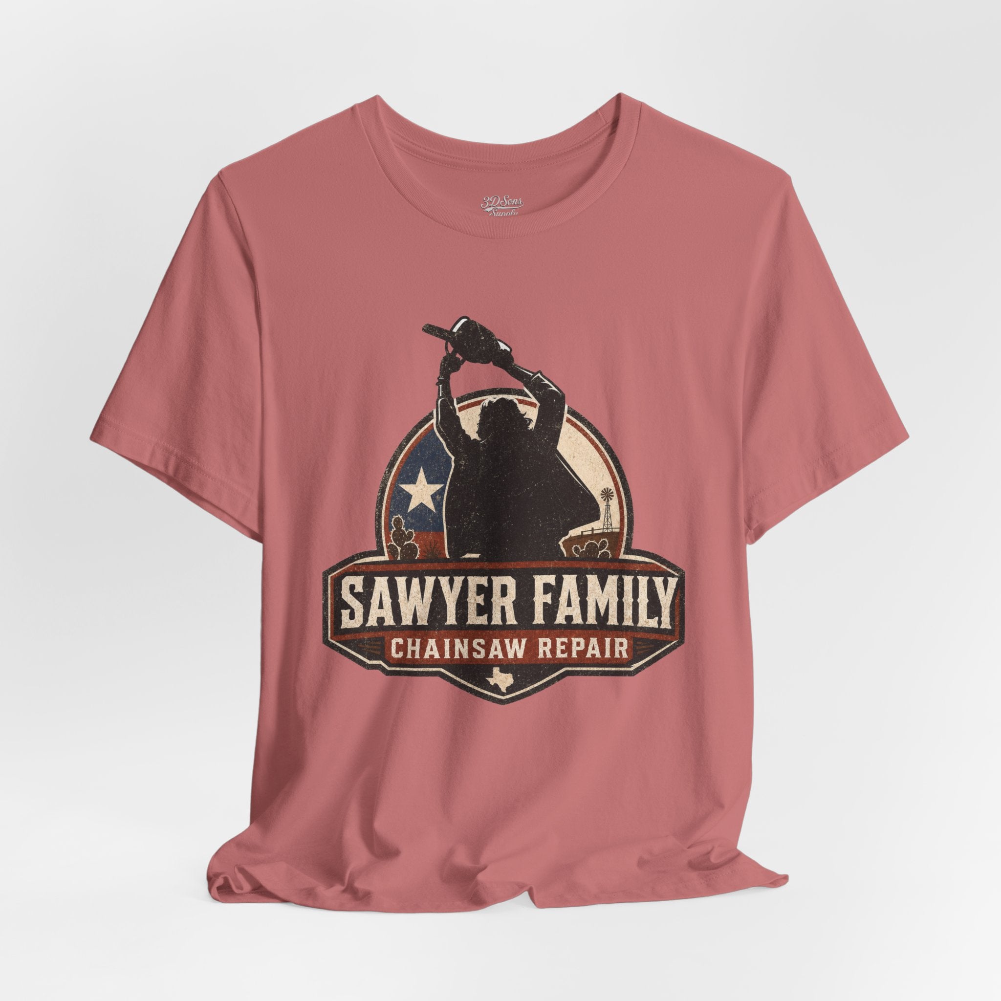 Sawyer Family Chainsaw Repair Graphic Tee — Vintage Horror Movie Logo T-Shirt