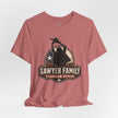 Sawyer Family Chainsaw Repair Graphic Tee — Vintage Horror Movie Logo T-Shirt